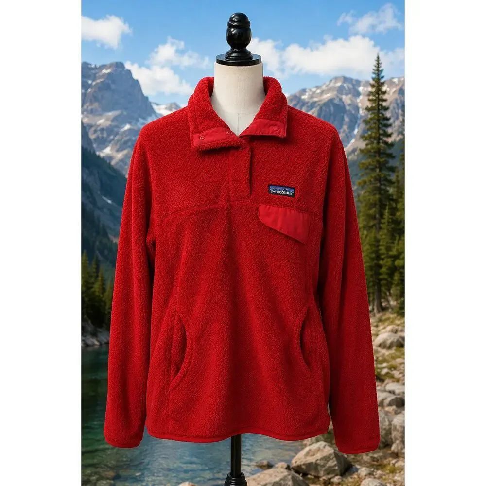 Vintage Patagonia Re-Snap Button Fleece Pullover Red Women’s Medium